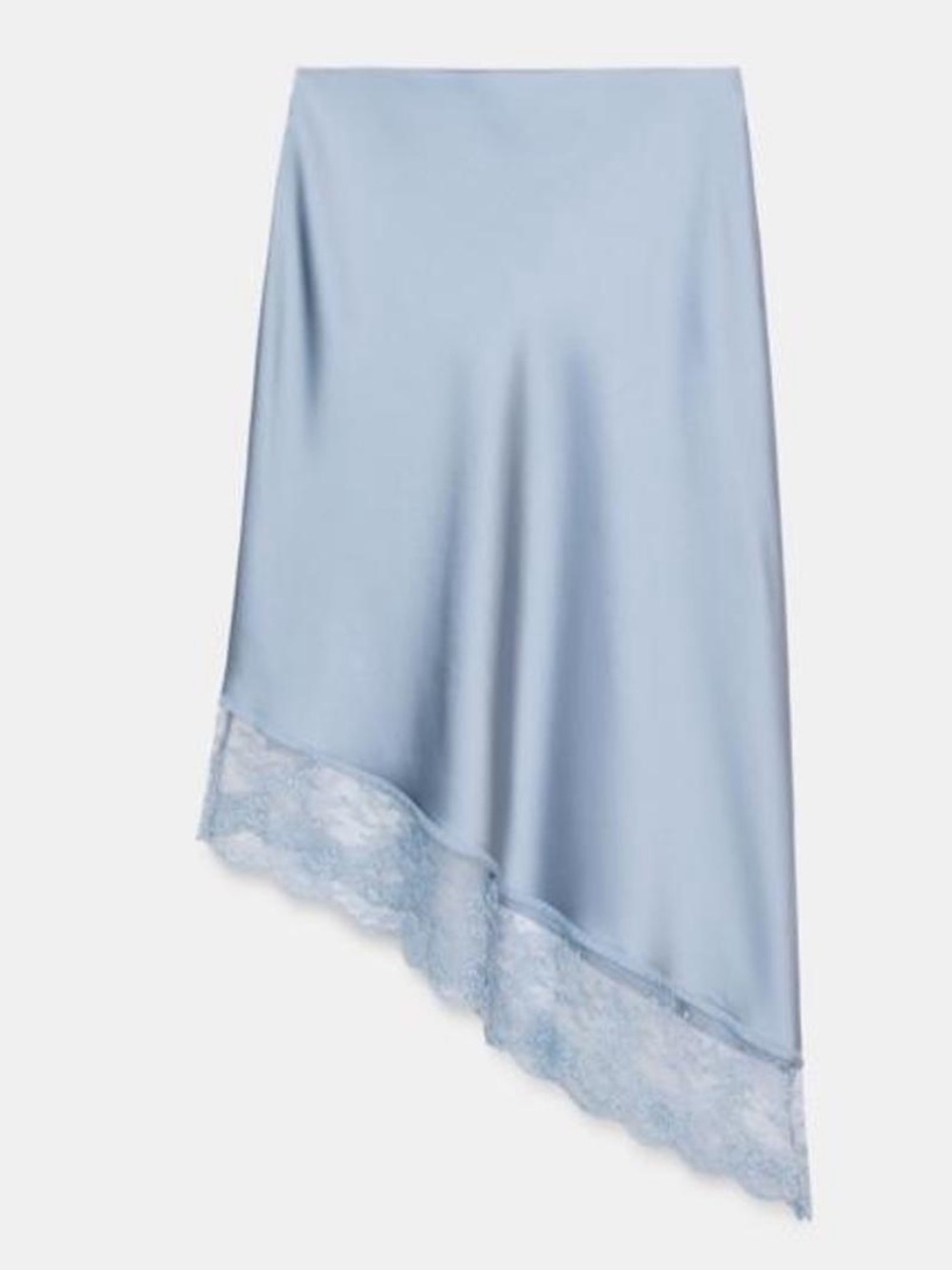 Satin Lace-Trim Slip Skirt — Dusty Blue - Picture 6 of 6